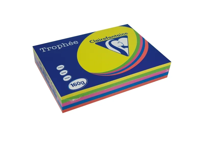 Farvet papir, Clairefontaine Trophée, A4, 160 g, ass. farver, pakke med 250 stk