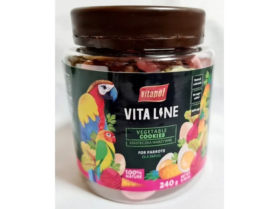 Vitapol Vitaline grønnsakskjeks for papegøyer, glass, 240 g