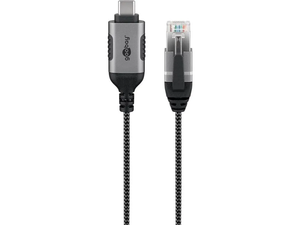 Goobay 74405, USB 3.1 type A, RJ45, 5 m, Sort, Sølv