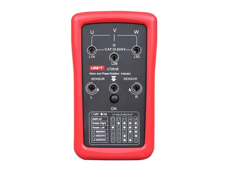 Tester for faserekkefølge og rotasjonsretning 90÷600VAC  15÷400Hz  IP40  CAT III 600V, UNI-T
