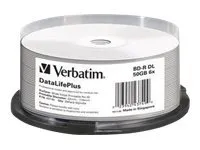 Verbatim DataLifePlus - 25 x BD-R DL - 50 GB 6x - bred skrivbar overflate - spindel