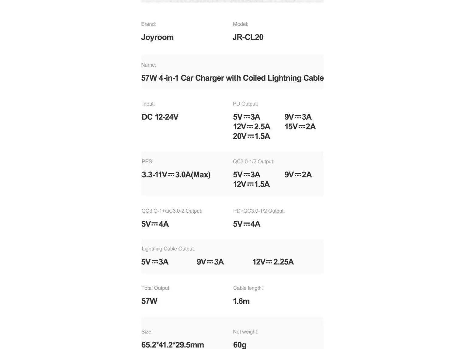 Joyroom JR-CL20 billader, 2x USB + 2x Lightning, 57W + Lightning-kabel (svart)