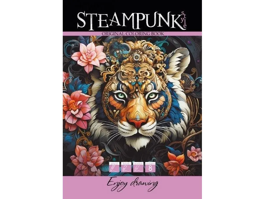 Fargelegg A4 8 bilder Steampunk Tiger |