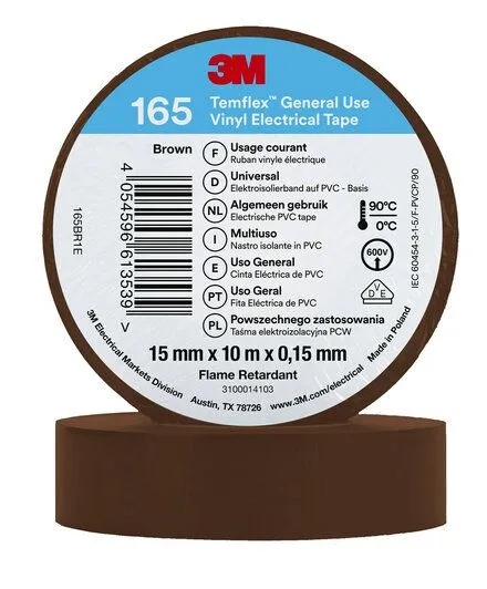 3M 165BR1E, 1 stykker, Brun, PVC, 600 V, Blister, 10 m
