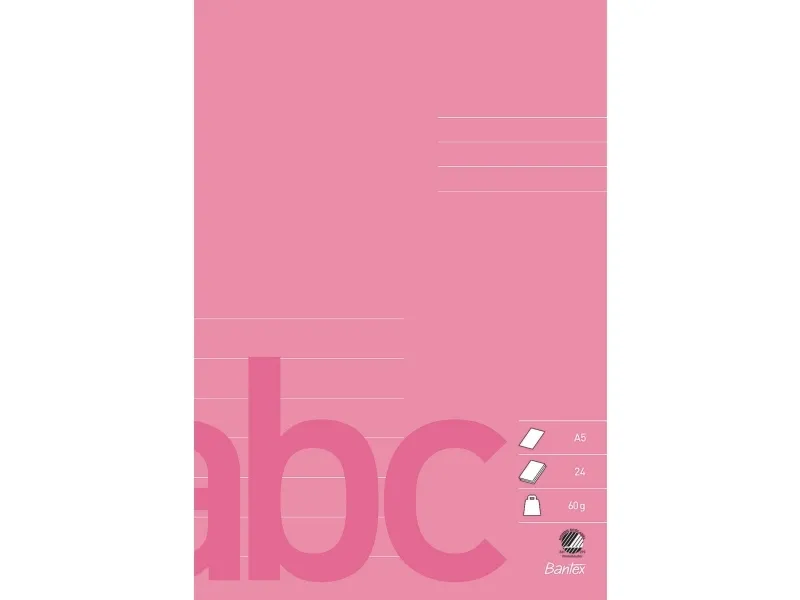 Skrivehæfte Bantex, A5, 7 linjer på 1/2 side (14,5 mm), pink, 25 stk.