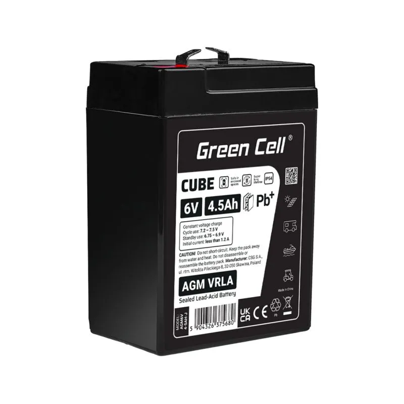 Green Cell AGM6V4-5AH-J, 6 V, 4,5 Ah, 1 stykker, 5 år, Svart, Forseglet blysyre (VRLA)