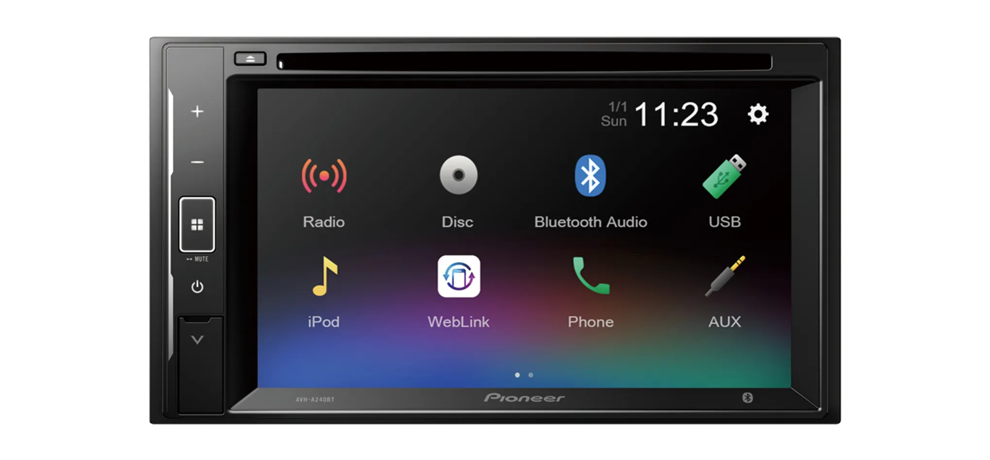 Pioneer AVH-A240BT, Sort, 2 DIN, 200 W, 4.0 kanaler, 50 W, CD, CD-R, CD-RW, DVD, DVD+R, DVD+RW, DVD-R, DVD-R DL, DVD-RW