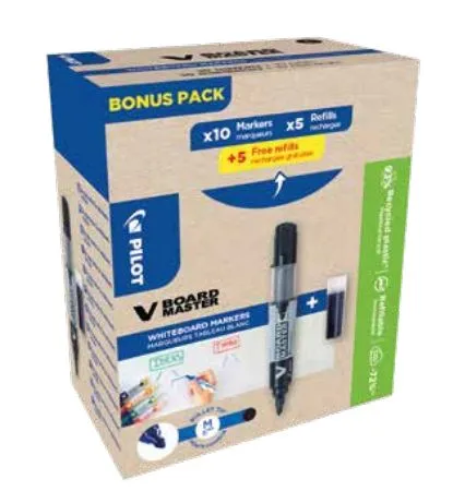 Marker Pilot V Board Master Green Pack blå 10 stk. + 10 refills - (10 stk.)