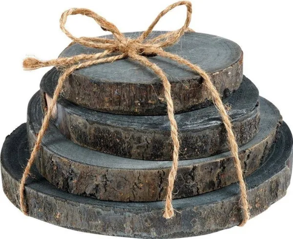 Vilde plaster - biter av tre med bark grå sett à 4 stk.
