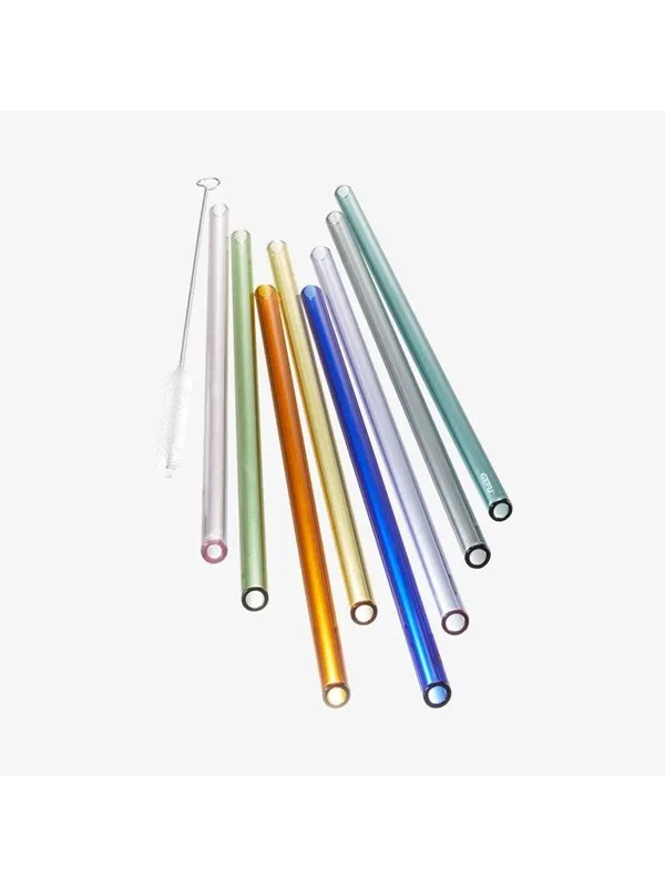GEFU Rette sugerør glass FUTURE 8 stk. farget, 23 cm