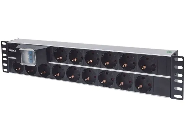 Intellinet 714051, Grunnleggende, Vekslet, 2U, Horisontal, Aluminium, Aluminium, Svart, 15 AC-utganger
