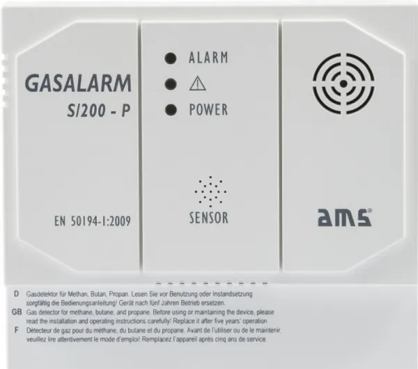 AMS S/200-P-230 V, Butan, Natur Gass, Propan, Hjem, 85 dB, AC, 230 V, 50 Hz