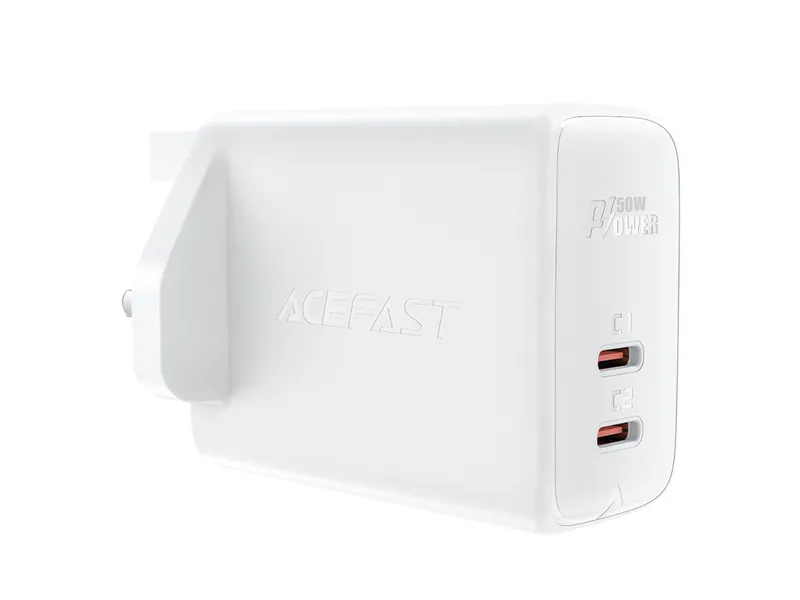 Acefast A32 PD 50W GaN dobbel USB-C-lader (USB-C + USB-C) hvit