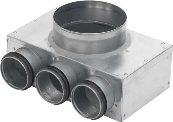 LINDAB InDomo vægboks PVWU 125 til kontrolventil ø125 mm med 3 afgange ø76 mm med Safe tætning for tilslutning til slange LFPE76/LFPEB76.