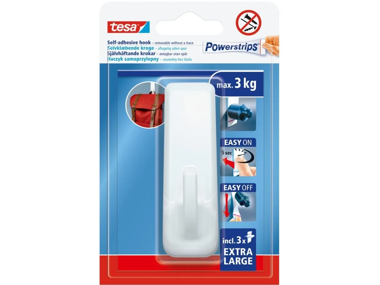 Tesa selvklebende kroker POWERSTRIPS 1 stk rektangulær stor hvit