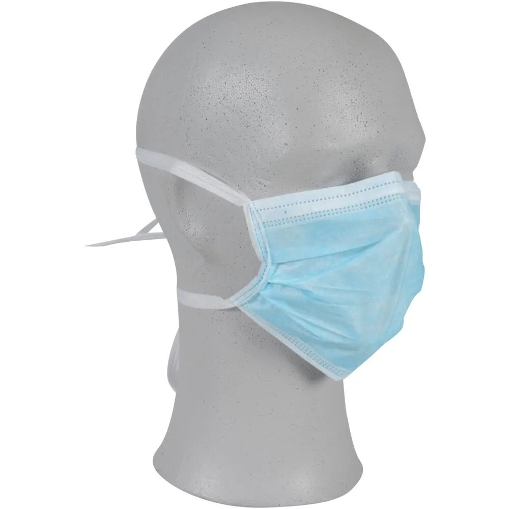 Ansiktsmaske med knyting, ABENA Excellent, 3-lags, blå, engangs - (20 pakker x 50 stk.)