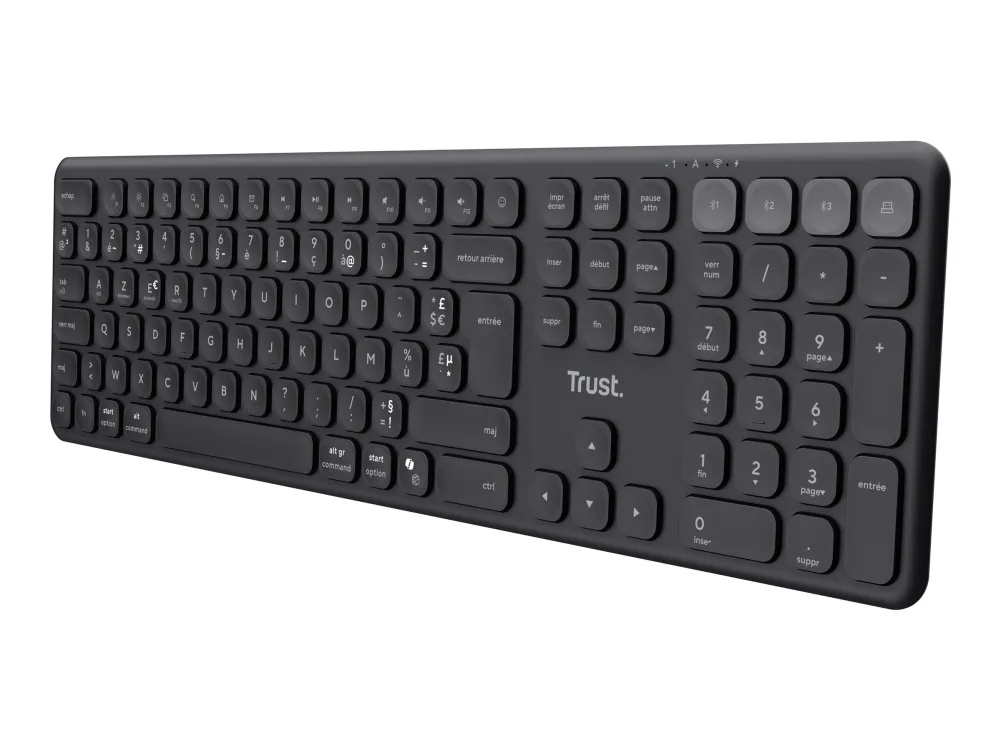 Trust Vaiya - Tastatur - multi-enhet - full size - trådløs - 2.4 GHz, Bluetooth - QWERTY - USA - svart
