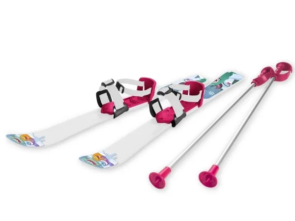 Ski til barn 90 cm med skistaver, hvit/pink