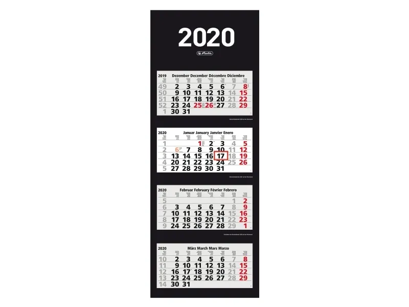 Herlitz 50023493, Vegg, 1 sider, Sort, Hvit, Papir, Tysk, Engelsk, Spansk, Fransk, 01/12/2019