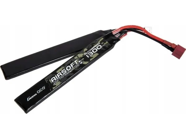 Gens Ace LiPo-batteri 25C 1300mAh 2S1P 7,4V Saddle Airsoft Gun med T-støpsel