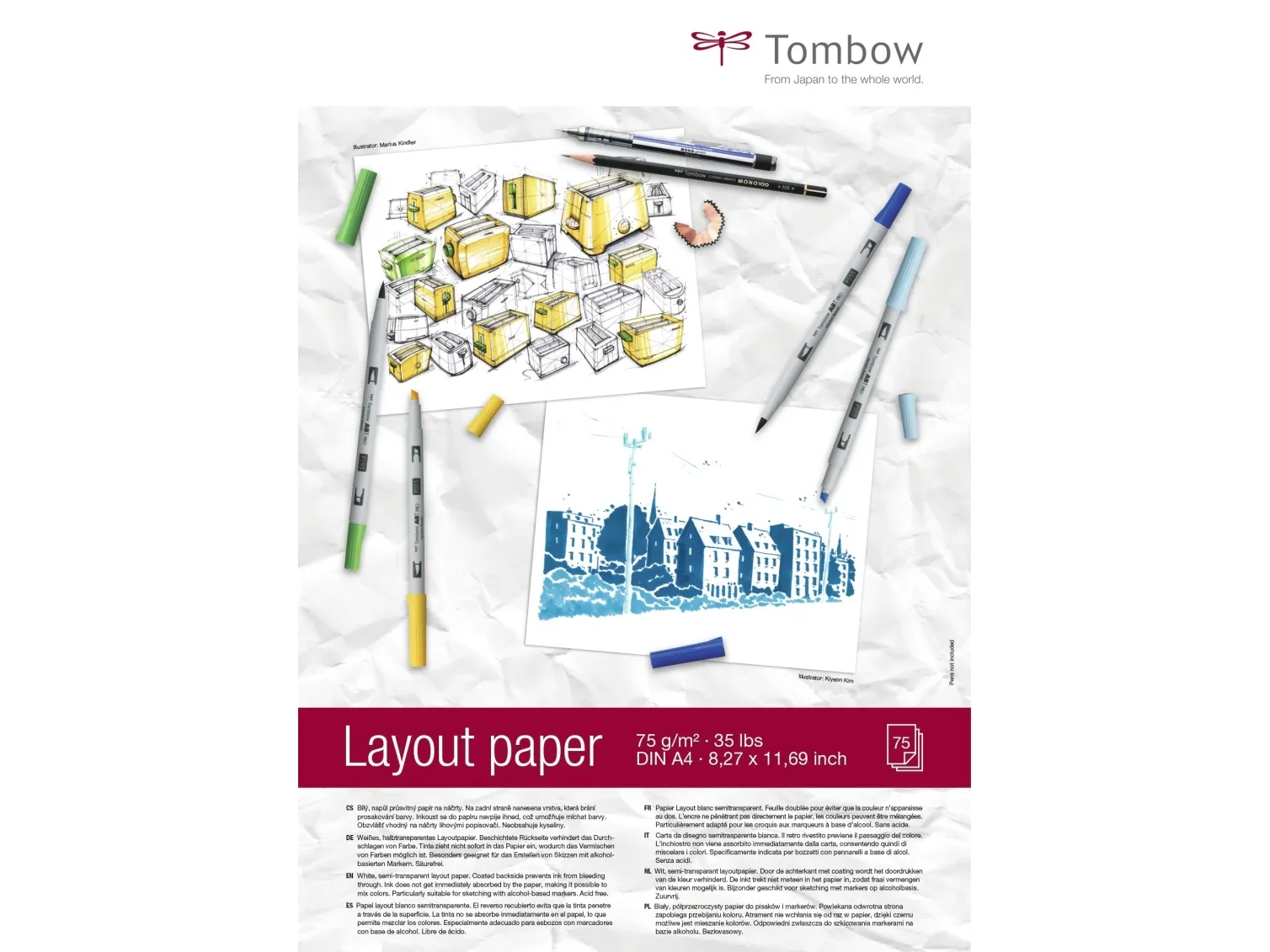 Tombow Layout blok A4 75g hvid med 75 ark