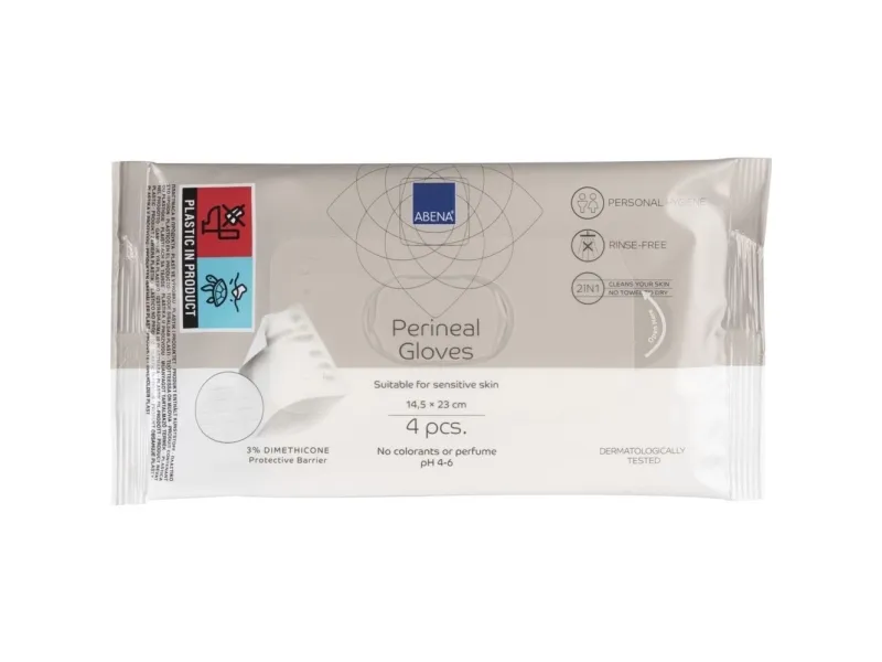 Perinealhandske, ABENA, halv-fold, 23x14,5cm, hvid, uden farve og parfume, med 3% Dimethicone, 4 ... - (50 stk.)