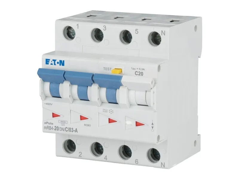 EATON Kombiafbryder - RCBO 20A Udløserstrøm 300mA, C karakteristik, type A, 3 polet + nul, bredde 72 mm