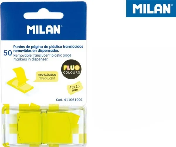 Milan INDEKSER TRANSPARENT MILAN FLUO ŻÓŁTE 45 X 25 MM 50 SZT.