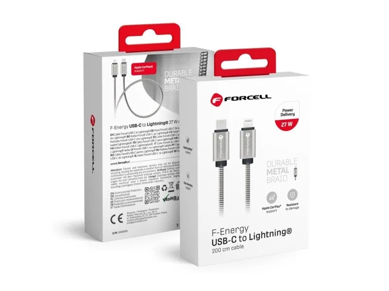 Forcell USB-C til Lightning PD 3A 27W 2,00 m | sølv