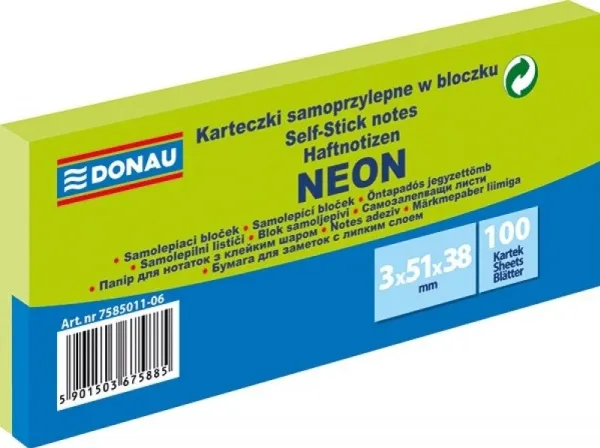 Donau selvklebende blokk 38 x 51 mm 100K neon grønn 3 stk 7585011-06