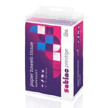 Håndklædeark Satino Prestige Z-Fold 2-lag L24xB20.6xD8cm Nyfiber Hvid,25 pk x 150 stk/krt