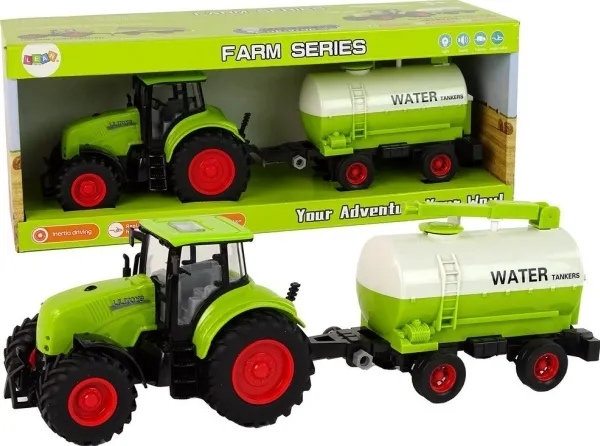 LeanToys traktor med henger store hjul grønn