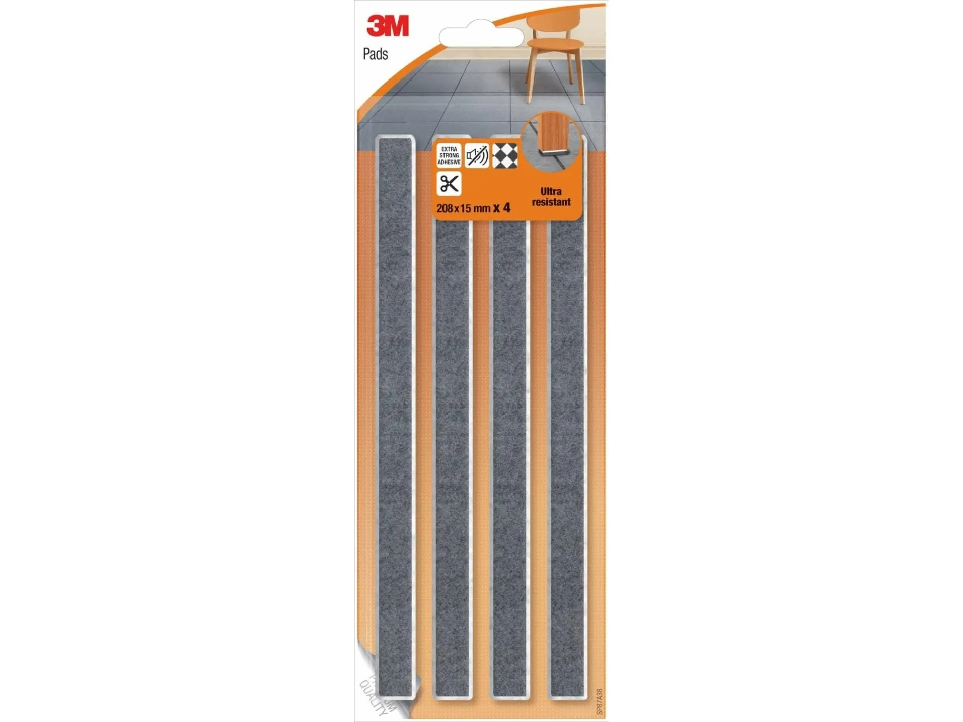 Scotch 3M Ultra slitesterke filtunderlag 208x15mm, remser, 4 stk. svarte