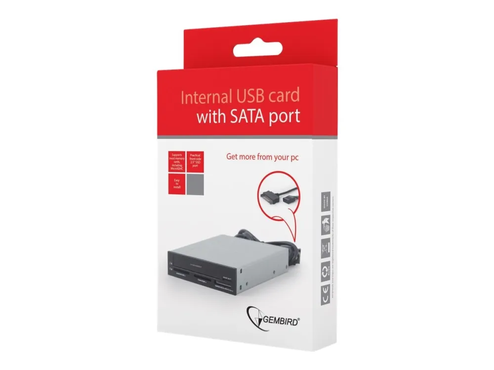 Gembird - Kortleser - alt-i-1 - 3,5 (MMC, RS-MMC, SD, SDHC, SDXC, miniSD, MMC II, TransFlash, MS, MS PRO, MS Duo, MS PRO Duo, microSD, microSDHC, miniSDXC, MS Micro) - USB 2.0/SATA 3 Gb/s