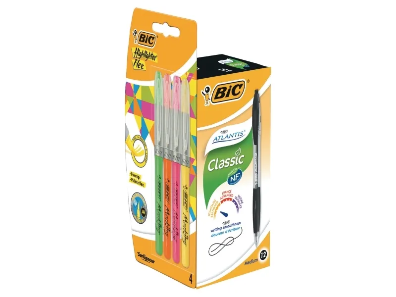 Kuglepen BIC Atlantis, sort - 12 stk. + 1 stk. Tipp-Ex + 1 stk. refill