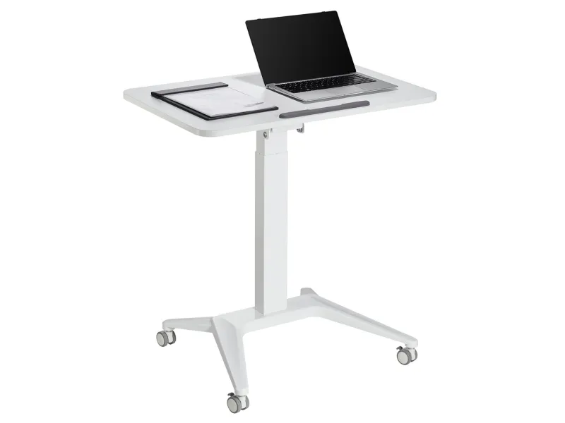 Maclean MC-453 W mobilt laptopbord med pneumatisk høydejustering, bord med hjul, 80 x 52 cm, maks. 8 kg, høydejusterbart maks. 109 cm (hvit)