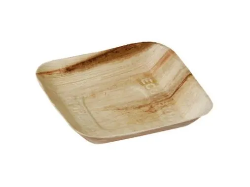 Tallerken 17x17 cm Kvadrat Bionedbrydelig Palmeblad,4 ps x 25 stk/krt