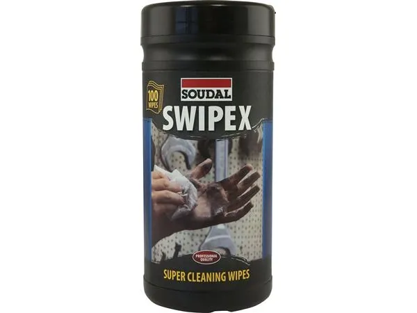 SOUDAL Swipex renseservietter dåse 100stk, fjerner maling og andre snavsede midler trykfarve, lim, fugemasse, olier og fedt af hænderne