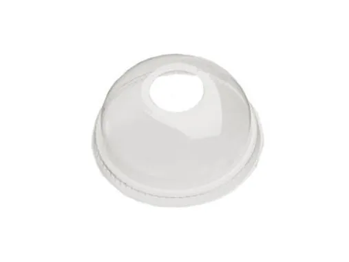 Plastlåg Ø95 mm Kuppel med Hul til sugerør RPET Klar,50 stk/ps - (50 stk.)