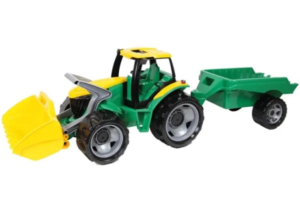 Lena GIGA TRUCKS Tractor with shovel & trailer, Traktor, 3 år, Svart, Grønn, Grå, Gult