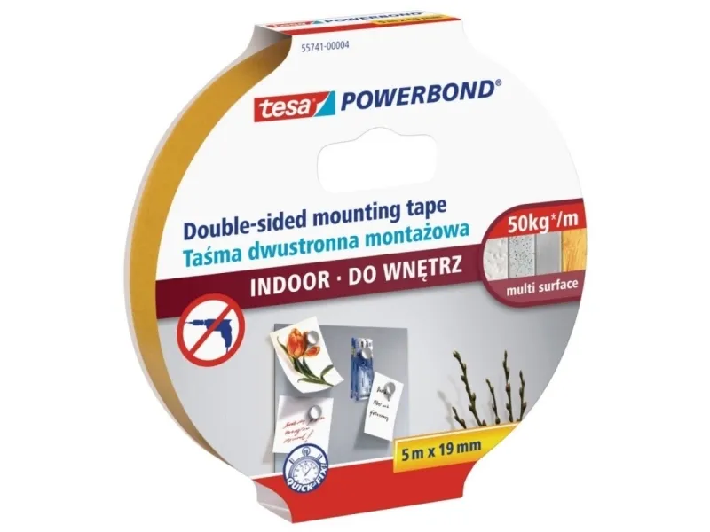 Tesa fix dobbeltsidig skumplasttape 5 m:19 mm, hvit