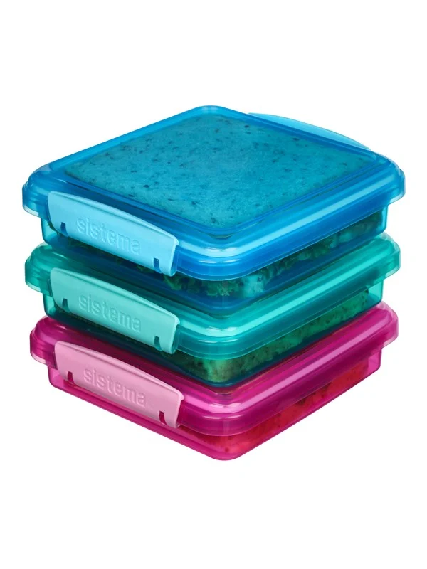 Sistema Pack 450ml Sandwich Box3 Pack Lunch Coloured