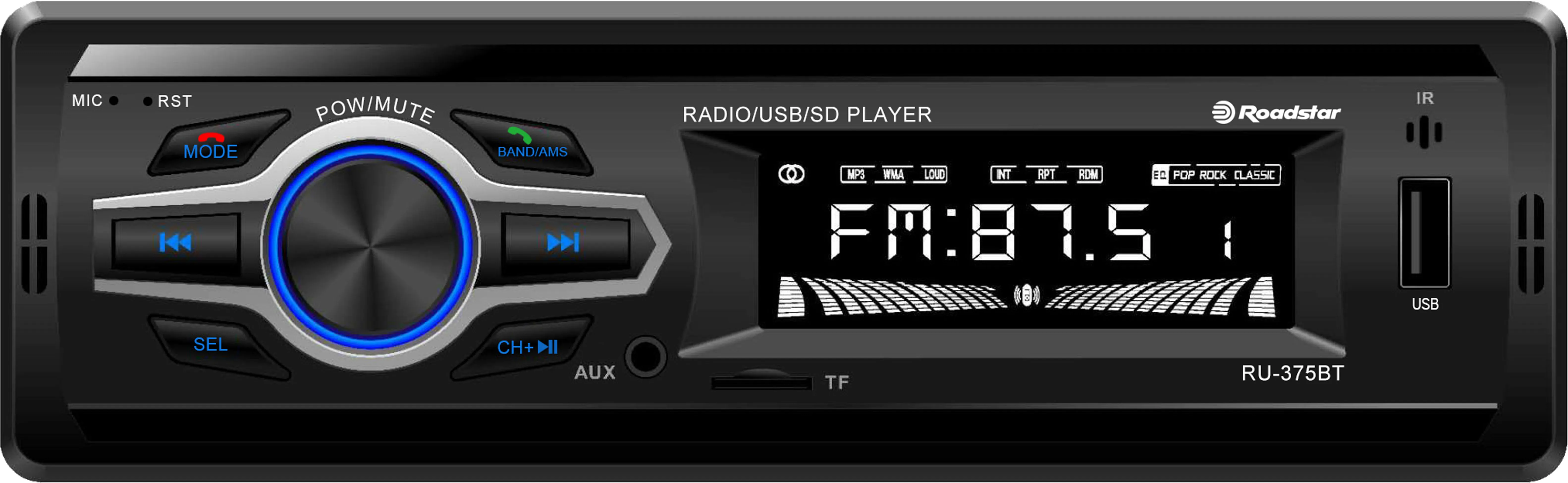 Roadstar RU-375BT, Svart, 1 DIN, 72 W, 4.0 kanaler, 18 W, LCD