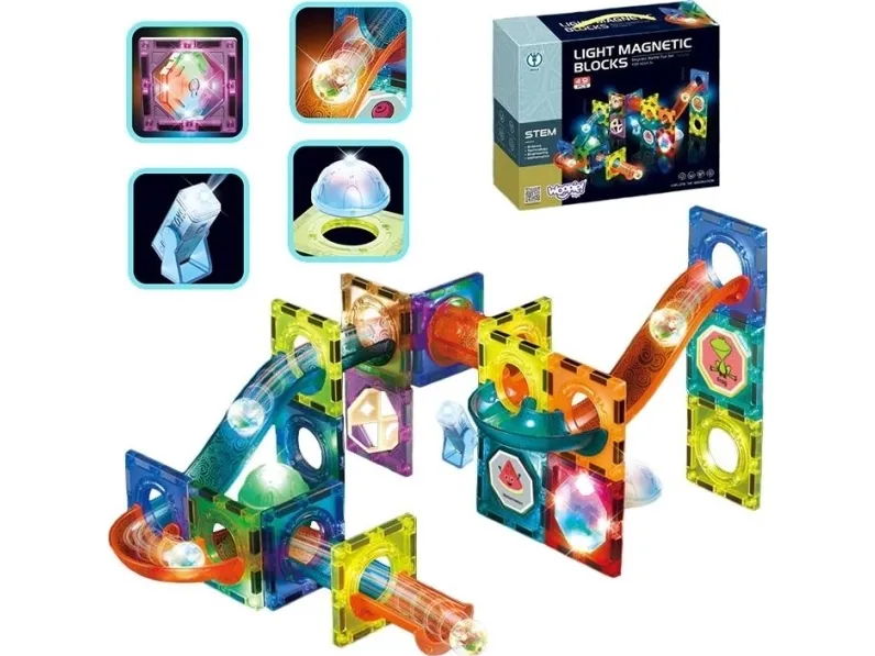 WOOPIE magnetiske byggklosser kulebane med lys 49 deler