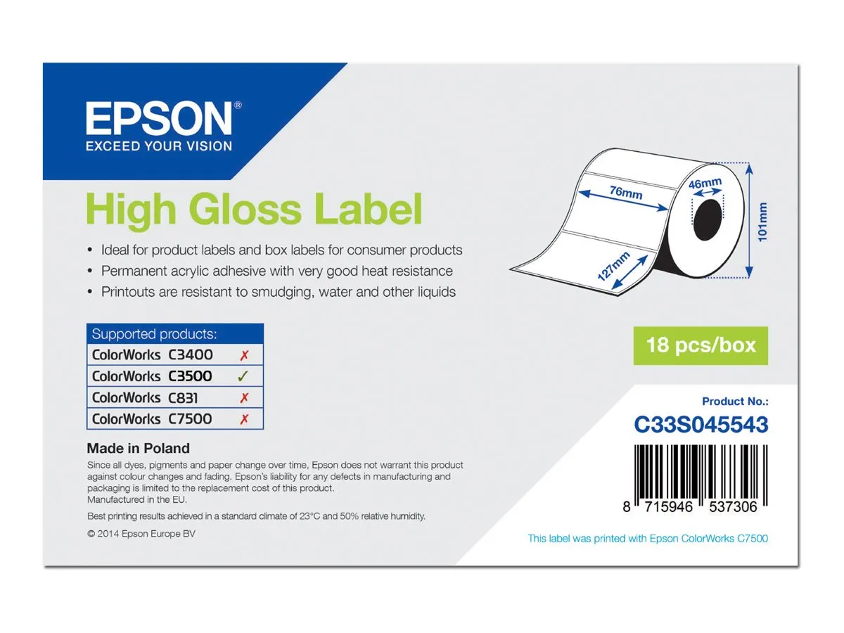Epson - Høyblank - 76 x 127 mm 250 etikett(er) (1 rull(er) x 250) stanseskårne etiketter - for ColorWorks CW-C4000E (BK), CW-C4000E (MK)  TM C3500