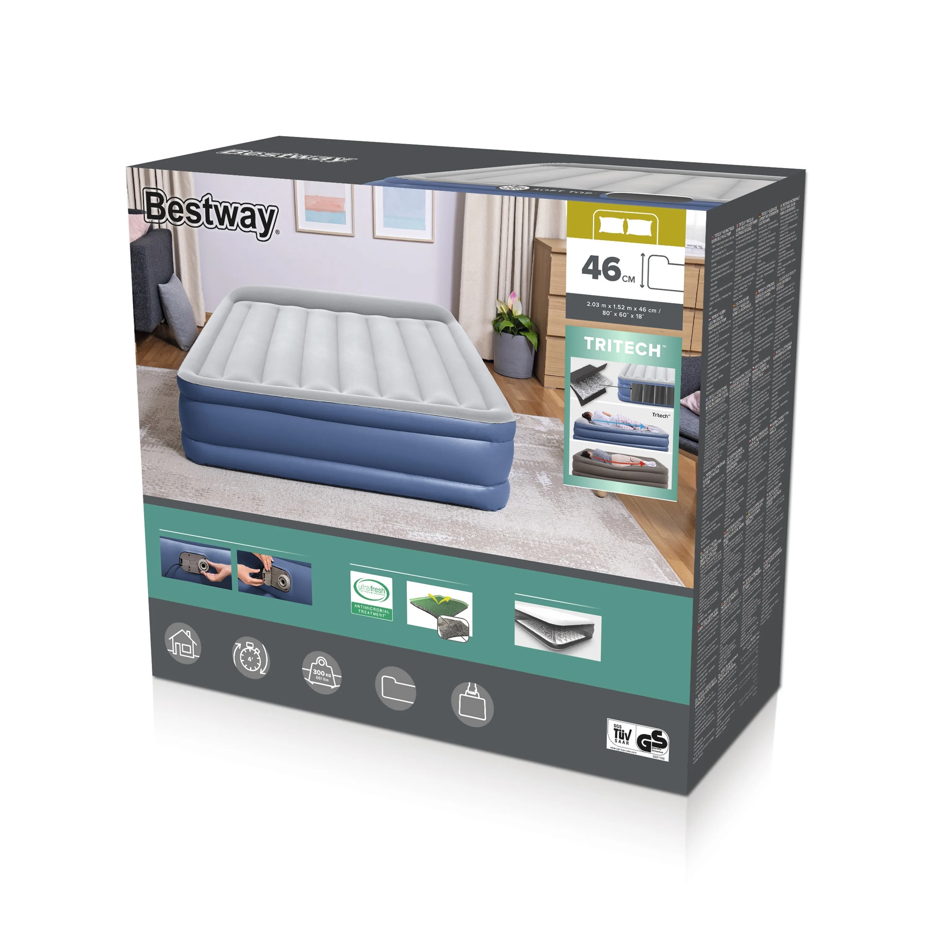 Bestway 67630, Dobbel Madrass, Dobbeltseng (Queen size), Innendørs, Innebygd luftpumpe