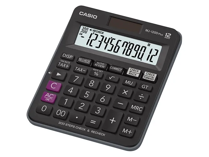Casio MJ-120D Plus, Desktop, Grunnleggende, 12 sifre, Batteri/Solcelle, Svart