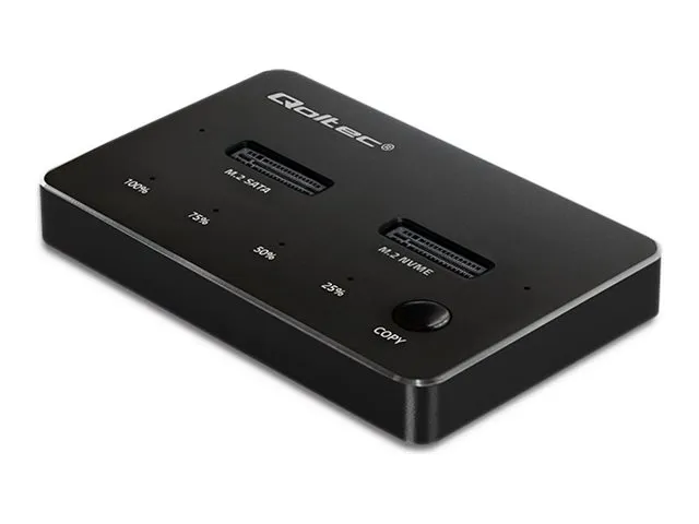 Qoltec - SSD-dokkestasjon - dual 2 x 2TB - brønner: 2 - M.2 - M.2 Card (PCIe NVMe & SATA) - USB-C 3.1 (Gen 2) - svart