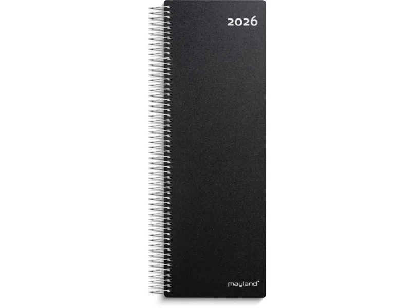 Spiralnoteringskalender dag sort PP-plast 2026