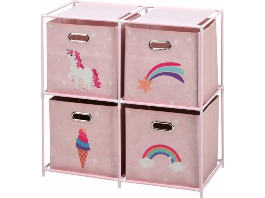 Storage Solutions hylle med tekstilbokser til barnerom